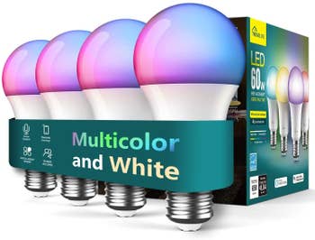 A pack of four multicolor/white light bulbs