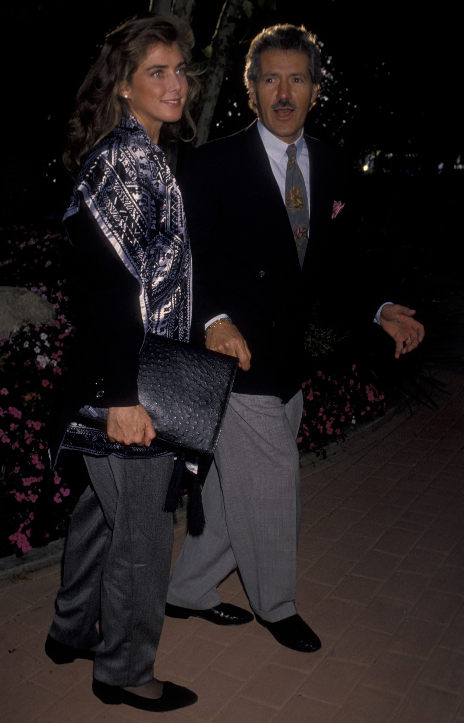 Alex Trebek and wife Jean Currivan attend Hollywood Stars Night Thoroughbred Horse Race on June 22, 1990 at Hollywood Park in Hollywood, California.