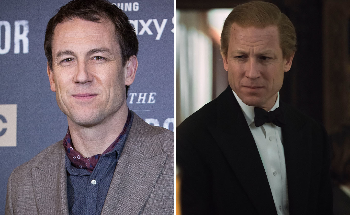 Tobias Menzies on the left and Tobias Menzies as Prince Philip on the right