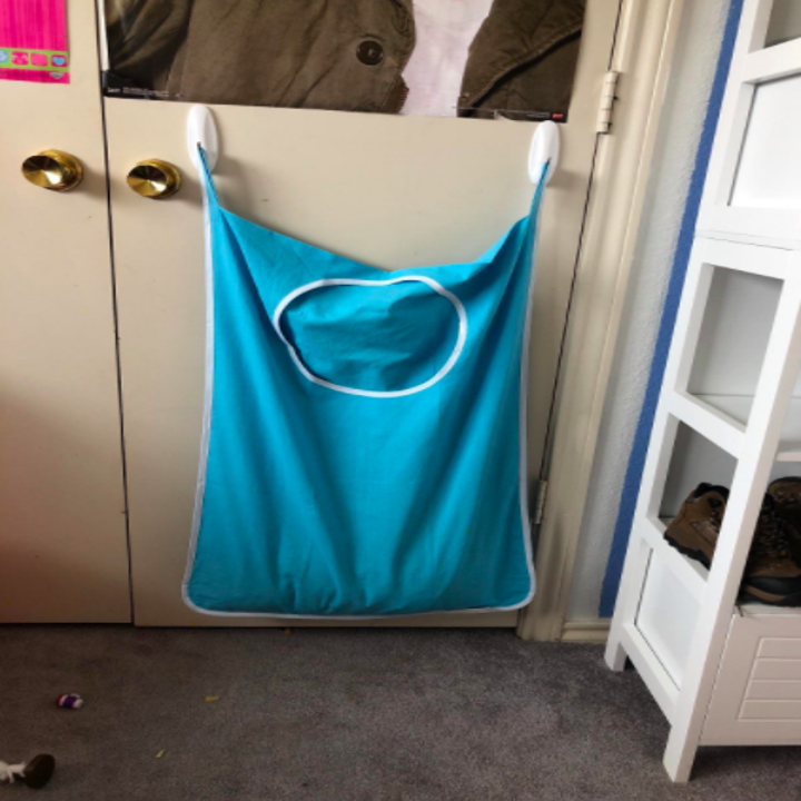 a reviewer's photo of the hamper in blue 