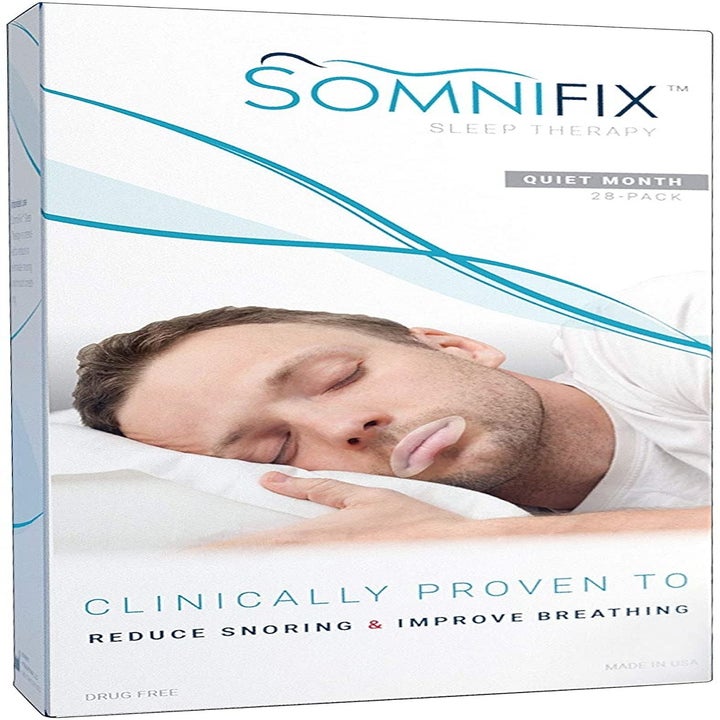 The box which has a model wearing a sleep strip