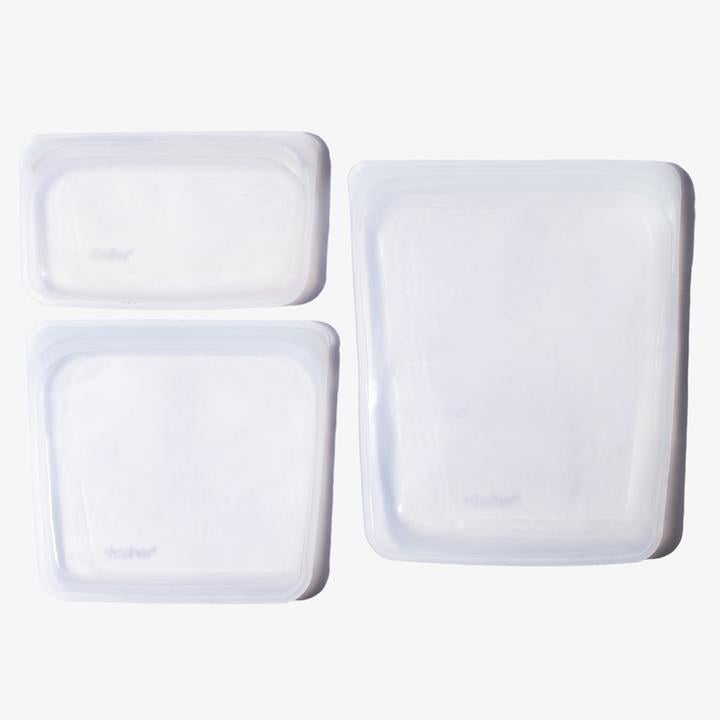 three different sized clear silicone bags