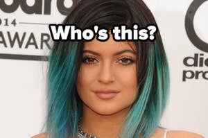 Kylie Jenner with dyed hair and caption, "who's this?
