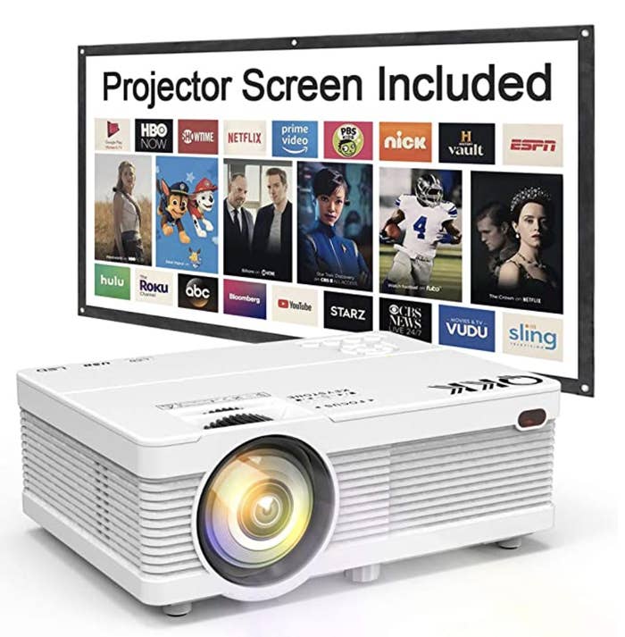 Projector with a screen behind it