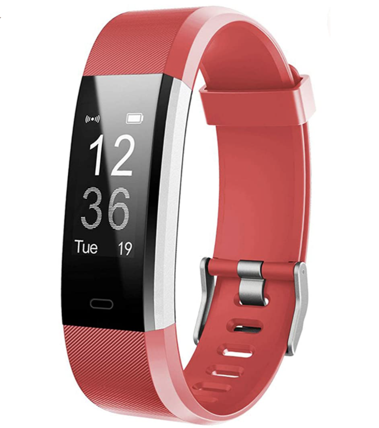 Thin band watch with a digital face with the time and date and battery