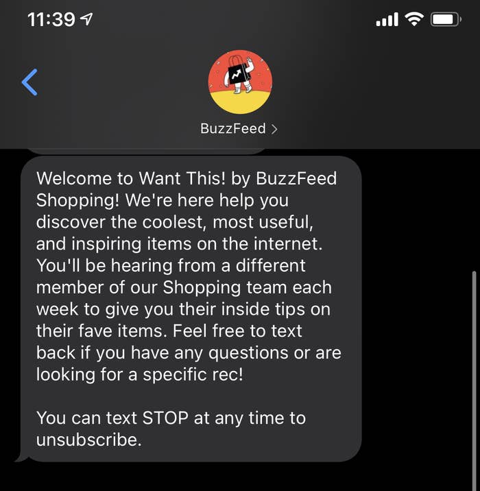 screenshot of text message from BuzzFeed
