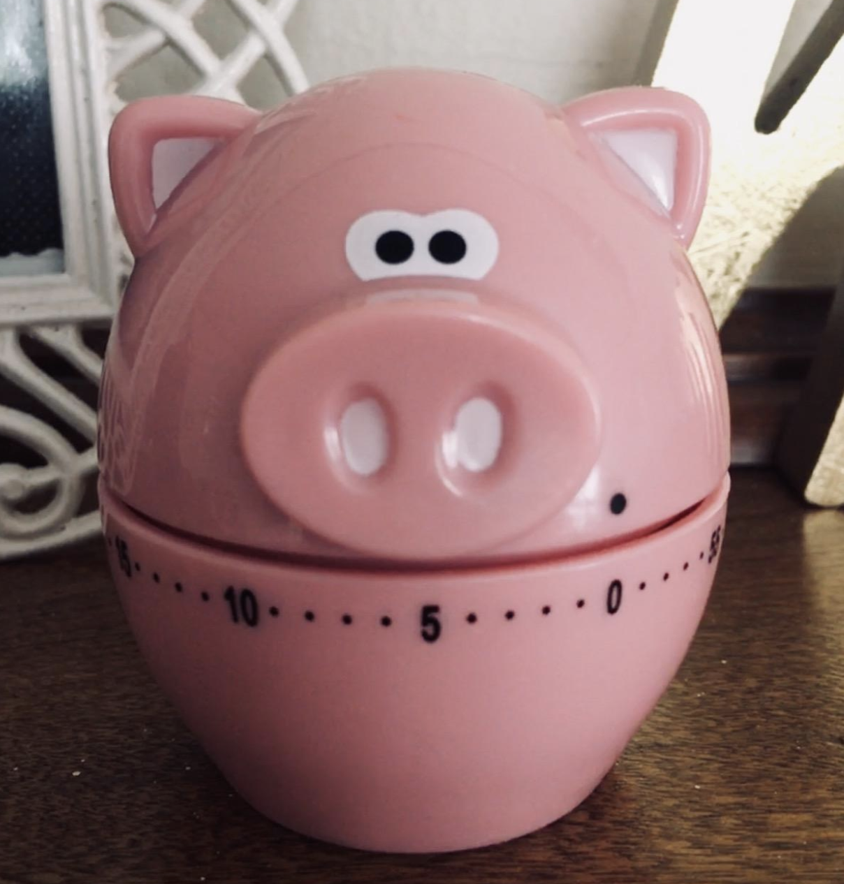 Reviewer photo of the piggy wiggy timer on table