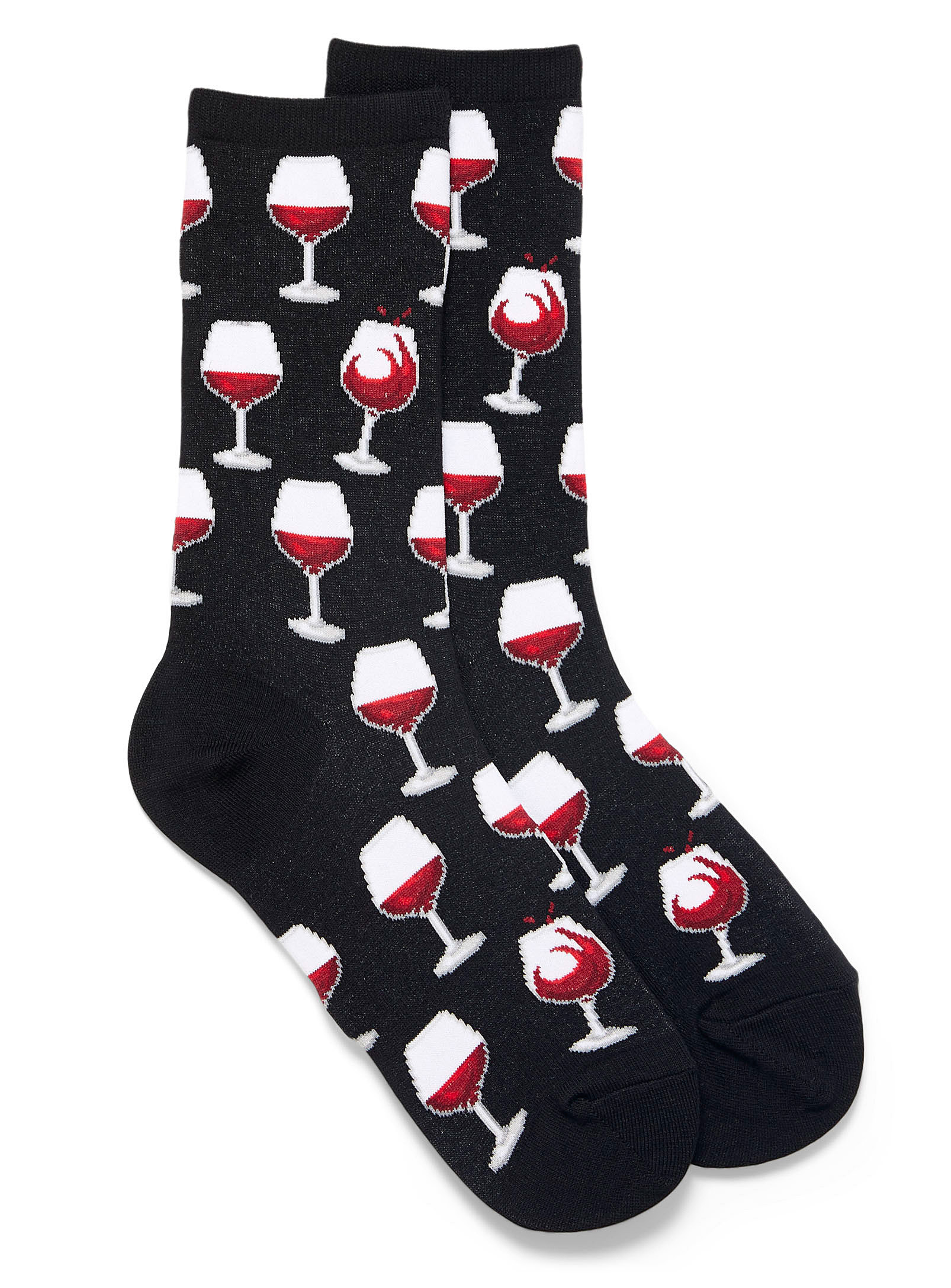 A pair of socks with wine glasses on them