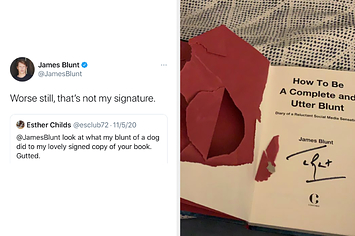 James blunt tweeting about how a book doesn't actually have his signature on it