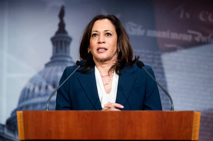 Harris at a Senate Democrats press conference