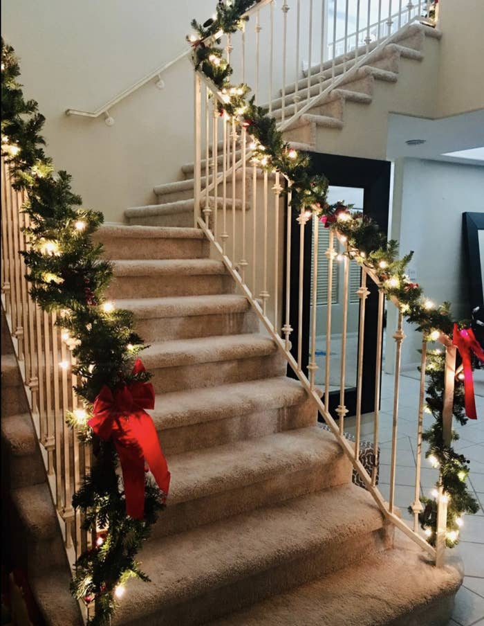 Garland on staircase railing