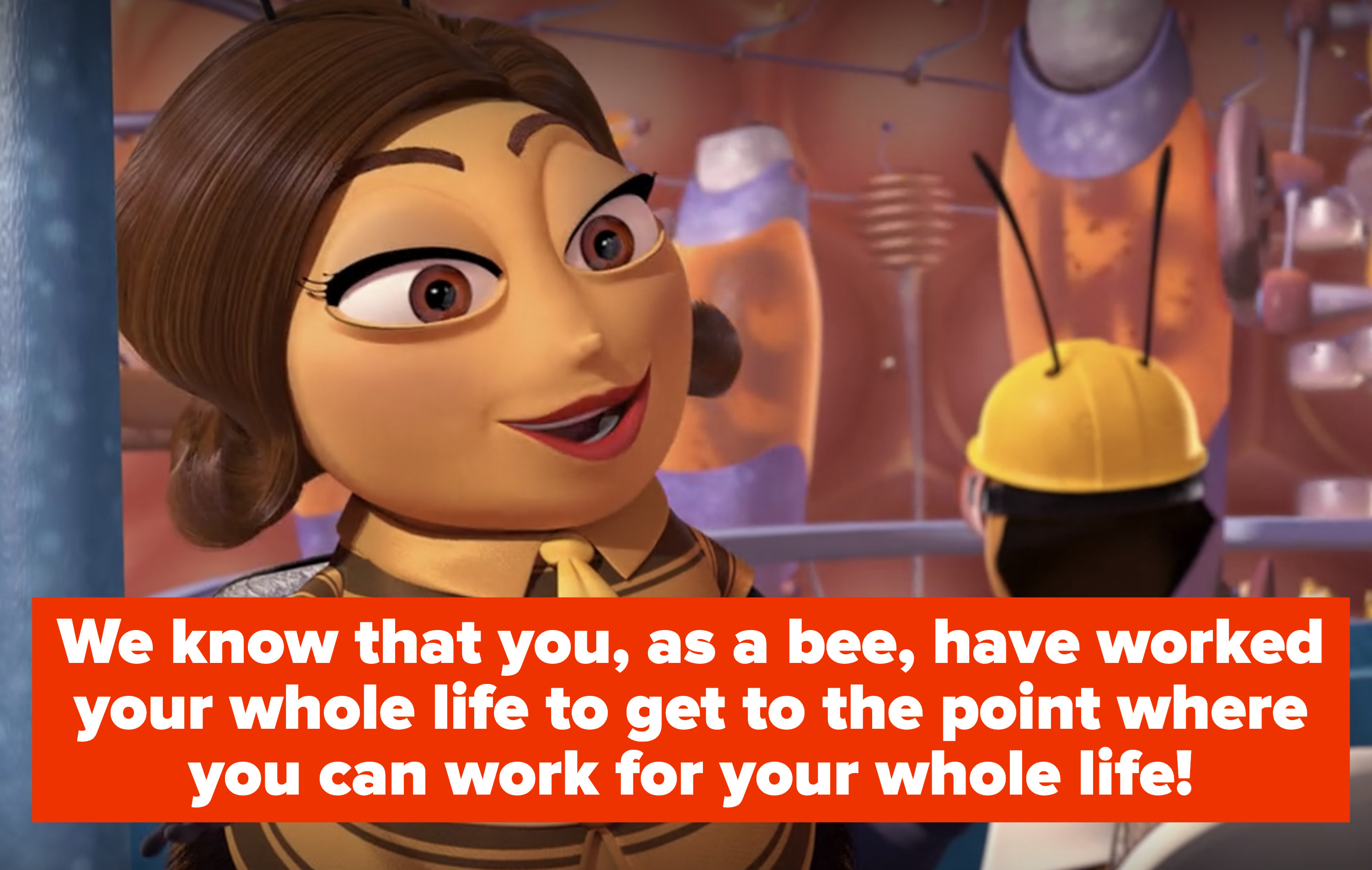 a woman giving a tour of the hive says &quot;We know that you, as a bee, have worked your whole life to get to the point where you can work for your whole life!&quot;