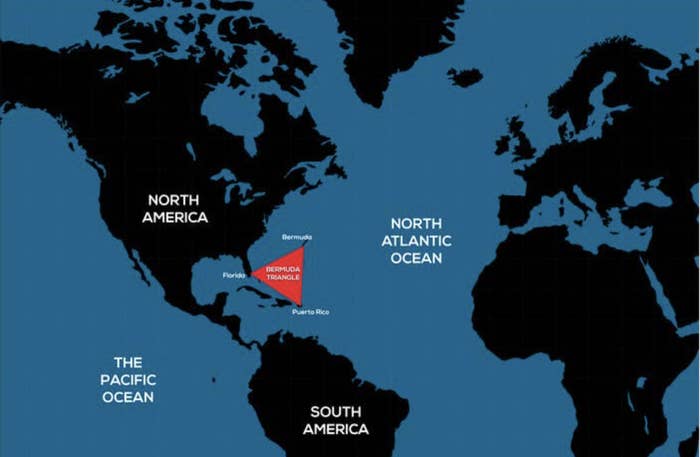 World map showing the location of the Bermuda Triangle
