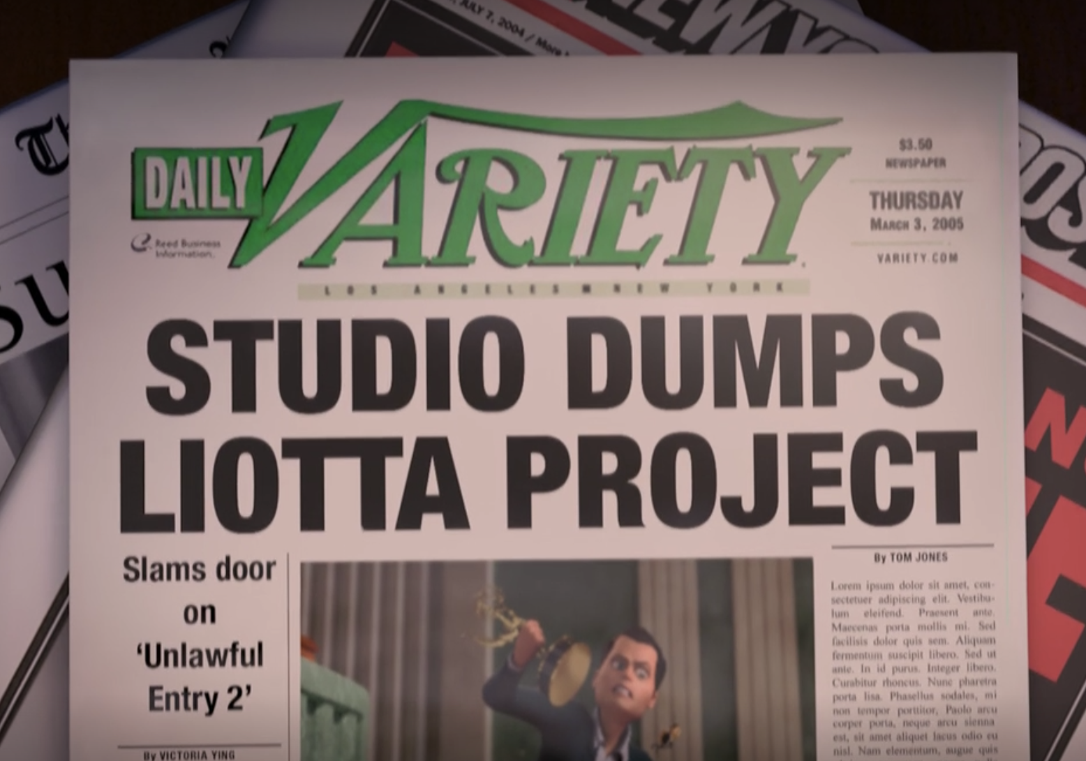 Variety magazine saying &quot;Studio dumps Liotta project&quot;