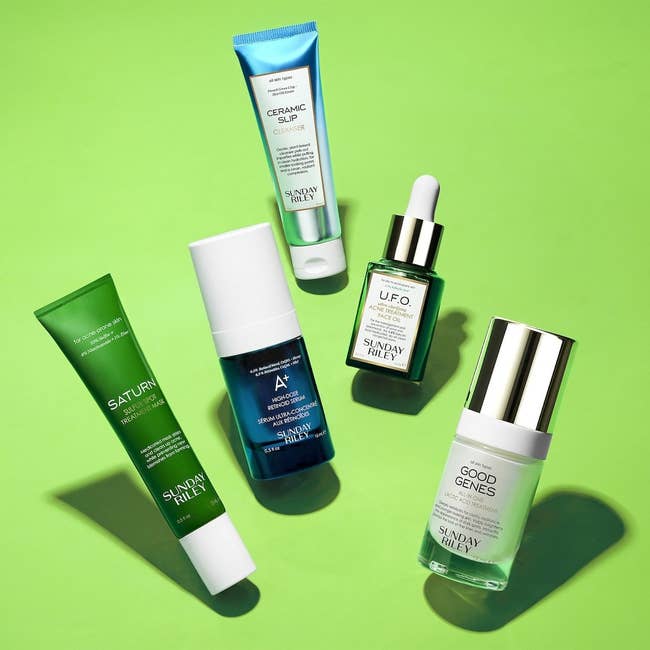 The five bottles of skincare products included in the set