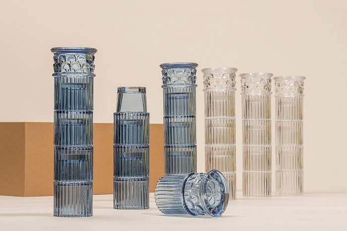 Glasses stacked to form Greek column
