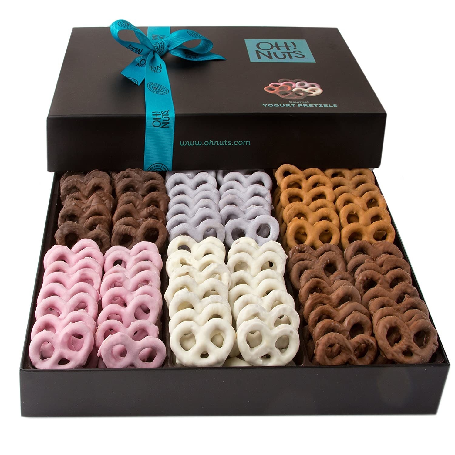 the box with six section of pretzels