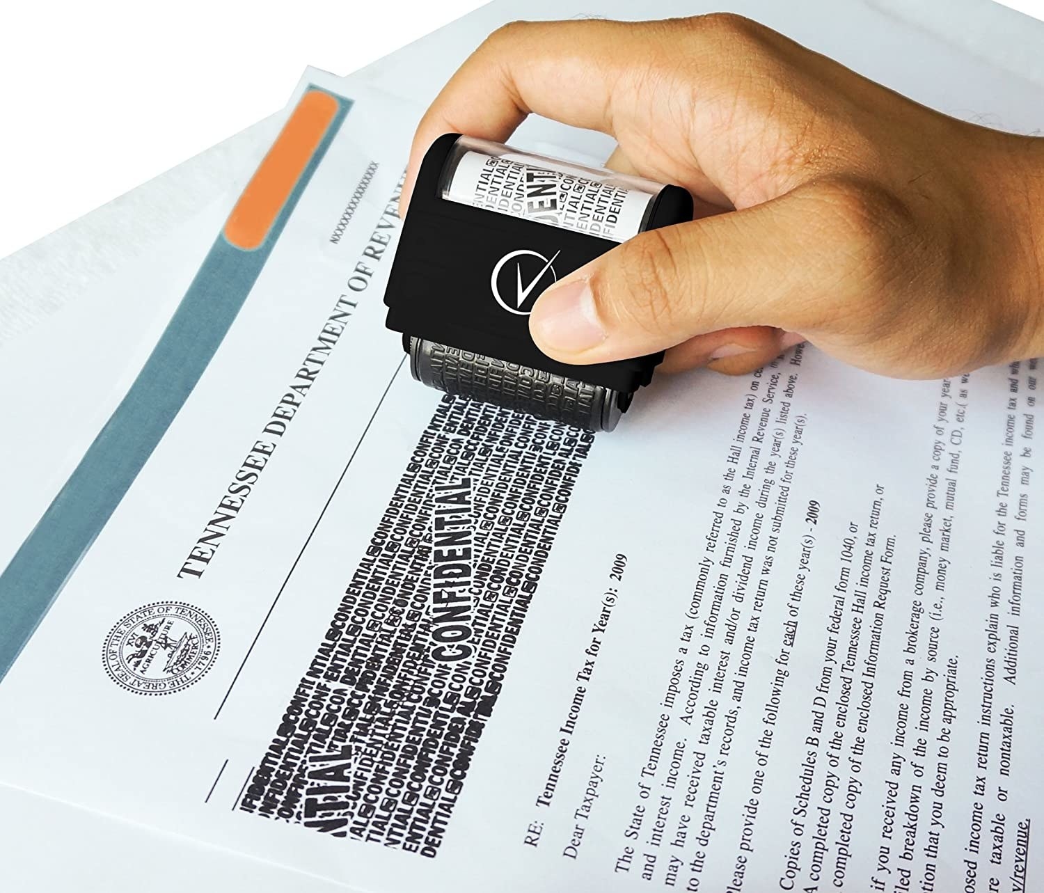 A model using the protection stamp to conceal information on sensitive documents