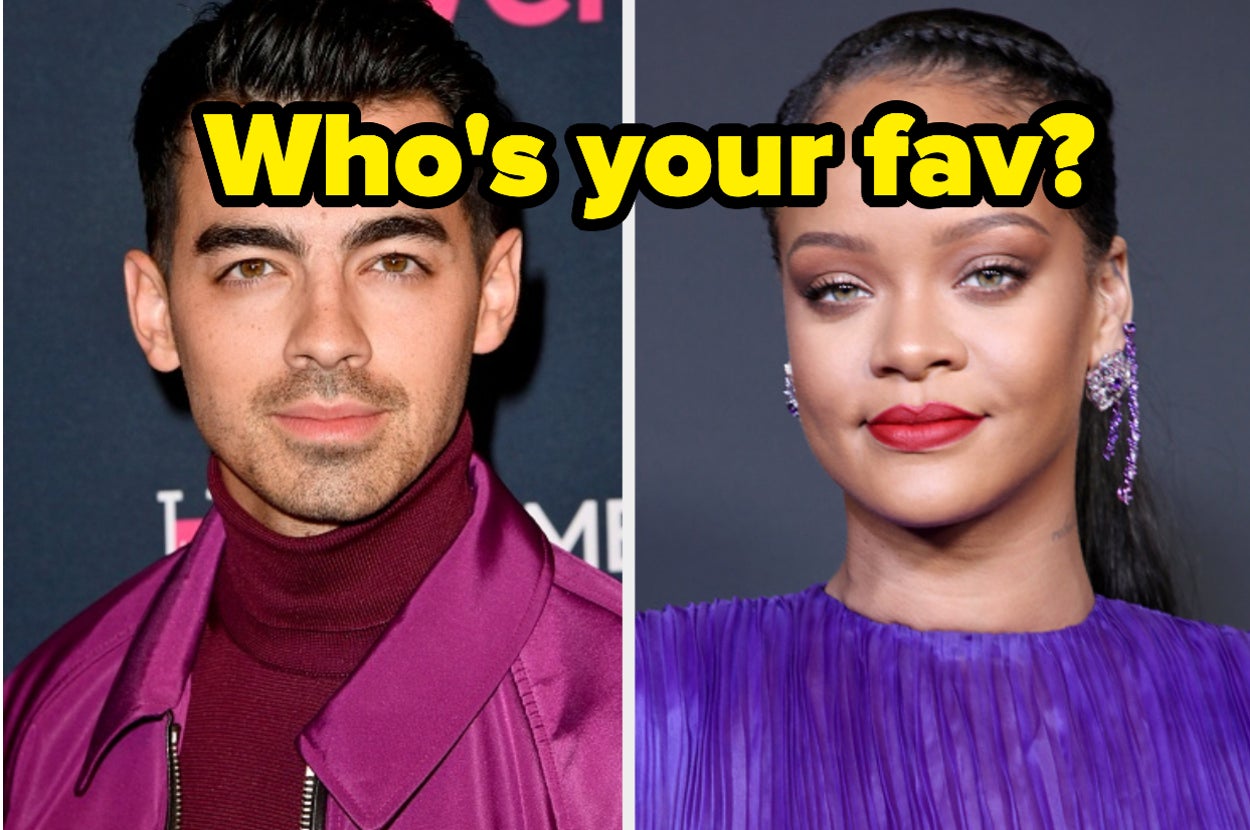 Joe Jonas is on the left with Rihanna on the right and a label in the center that reads: "Who's your fav?"