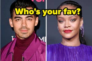 Joe Jonas is on the left with Rihanna on the right and a label in the center that reads: "Who's your fav?"