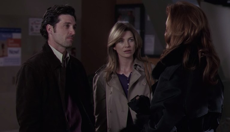 Derek and Meredith are confronted by Addison for the first time. 