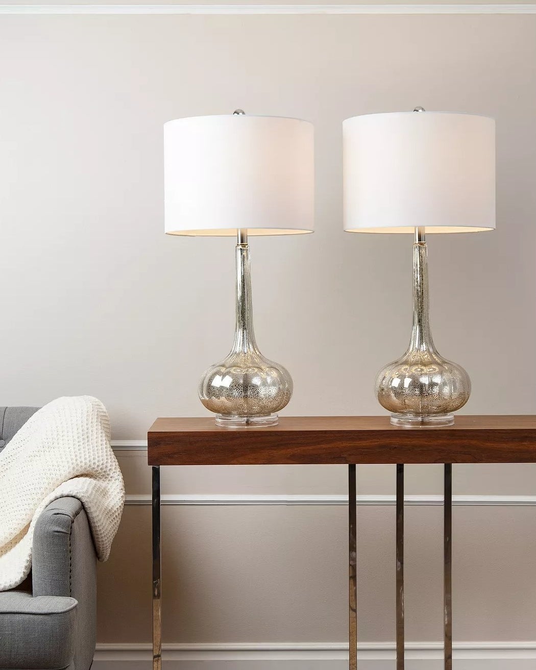 Silver, antiqued table lamps