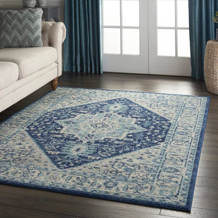 An ornamental blue rug