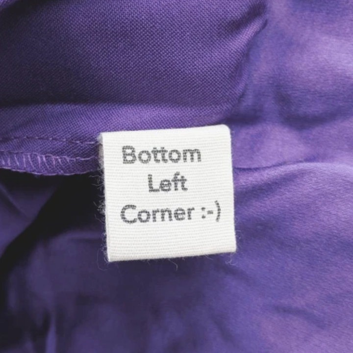 the sheet set with a tag that says "bottom left corner" 