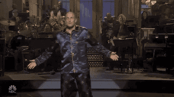 a gif of woody harrelson in pajamas saying &quot;pajamas! their time has come!&quot;