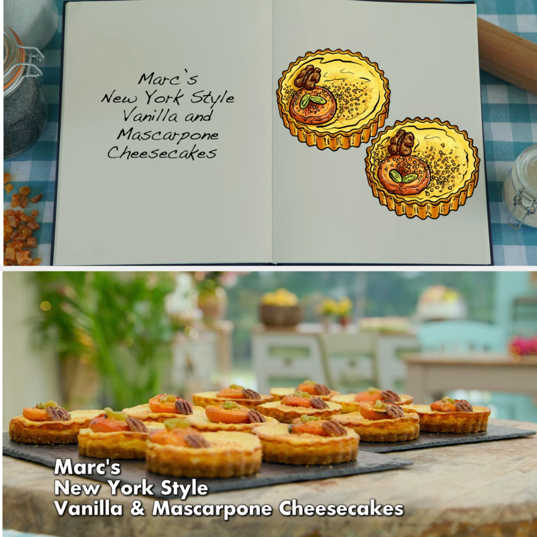 Marc&#x27;s cheesecakes side-by-side with their drawing