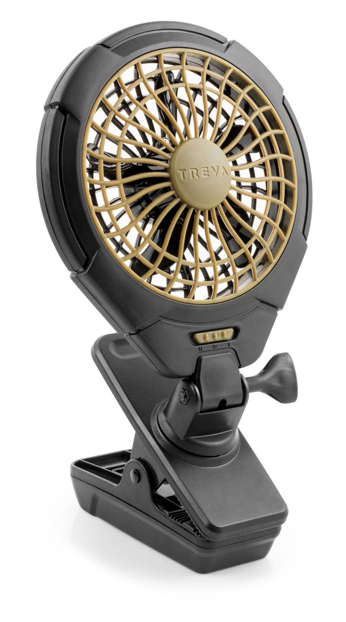 Gray and brown clip-on fan