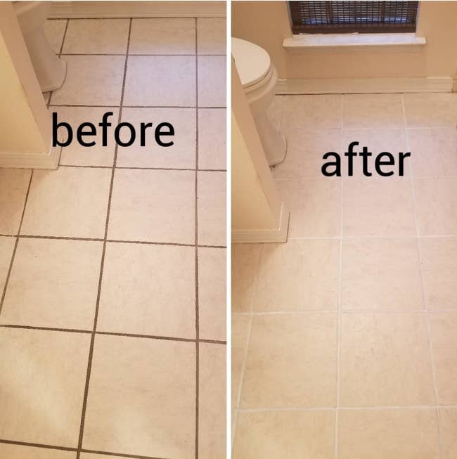 Before changeable of tiles with brownish grout vs aft changeable achromatic grout