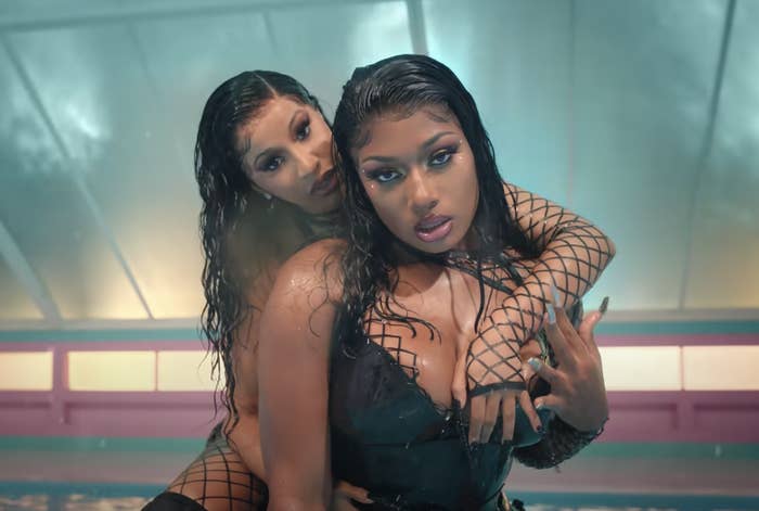 Cardi B and Megan thee Stallion in the music video for "WAP"