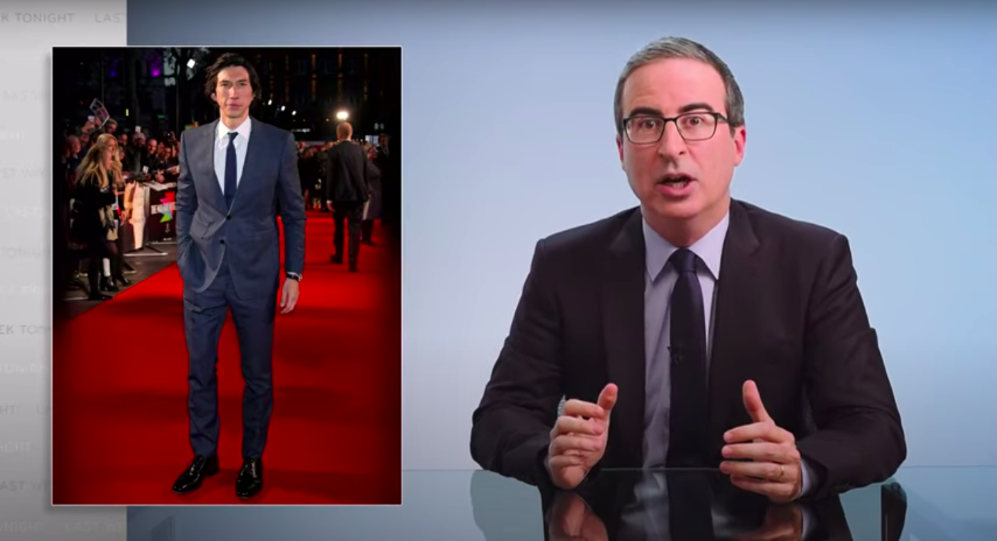 A screenshot of John Oliver talking about Adam Driver on an episode of &quot;Last Week Tonight&quot;
