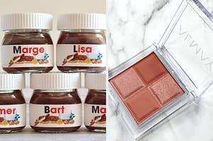 Personalized mini nutella jars and an eyeshadow palette