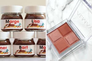 Personalized mini nutella jars and an eyeshadow palette