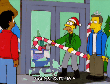 A gif of Simpsons characters running into a store