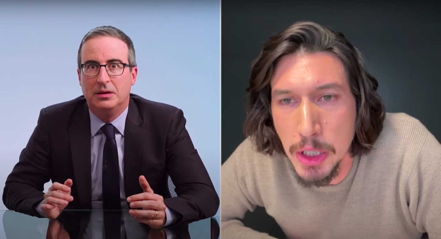 A screenshot of John Oliver and Adam Driver on a FaceTime call on an episode of &quot;Last Week Tonight&quot;