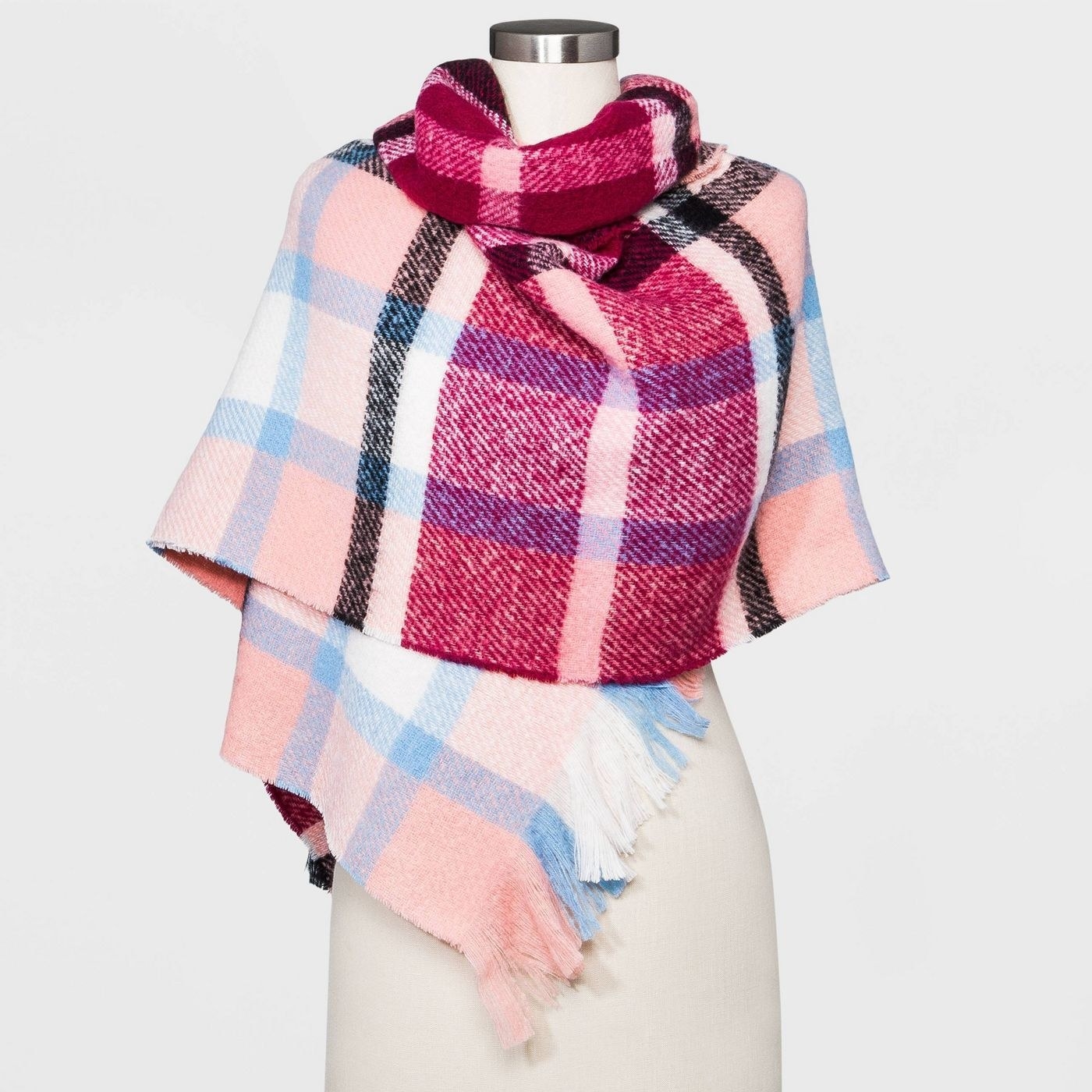 Pink plaid blanket scarf