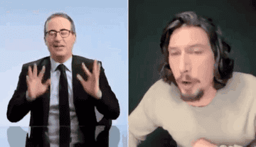 A GIF of John Oliver and Adam Driver on a FaceTime call on an episode of &quot;Last Week Tonight&quot;