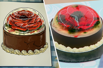 Hermine's bake side-by-side with the drawing