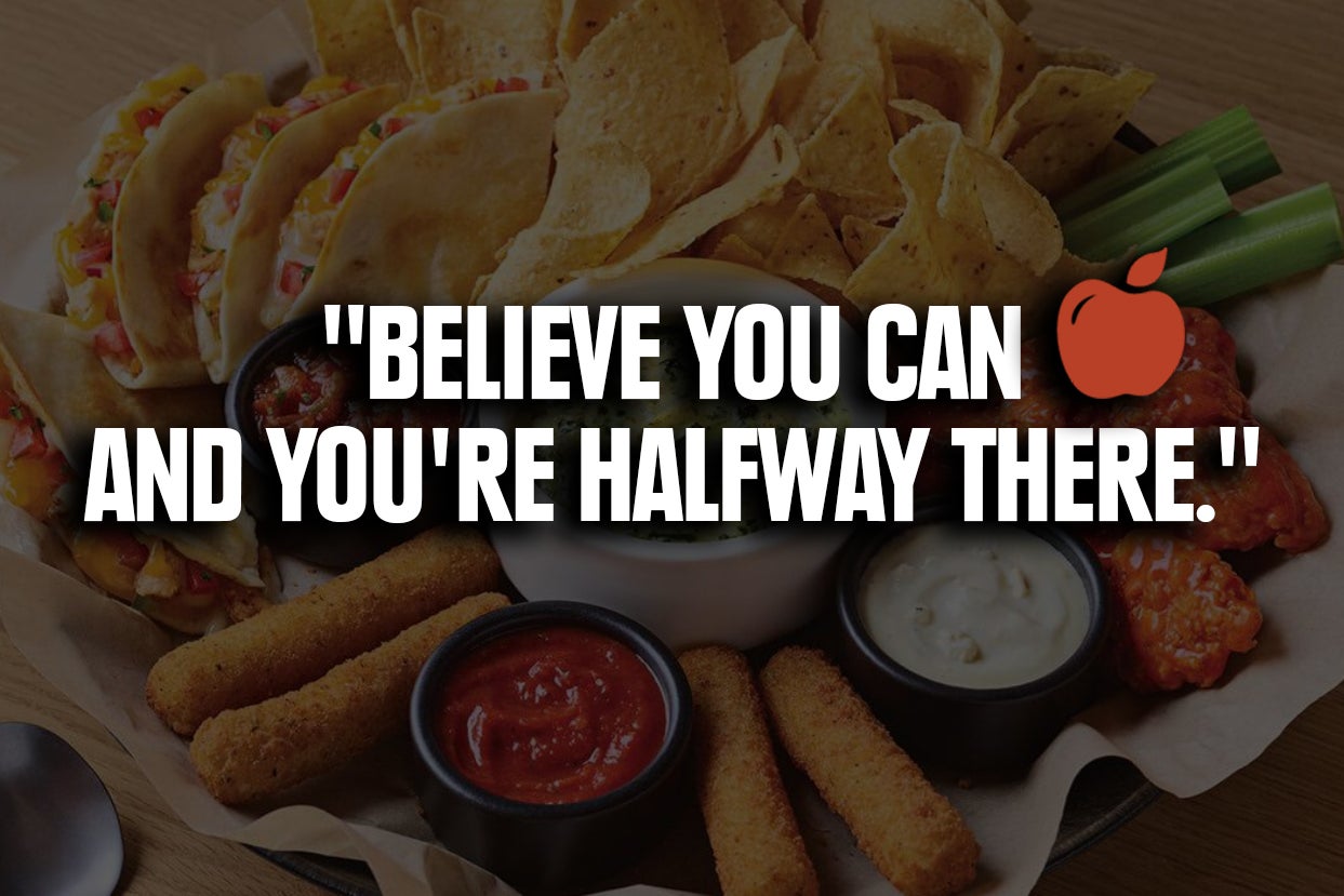An appetizer sampler from Applebees with quesadillas, boneless wings, and cheese sticks
