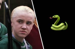 Draco Malfoy is on the left with a snake emoji on the right