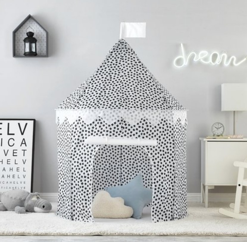Black and white polka dotted play tent 