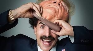 Borat tirando sua máscara de Trump