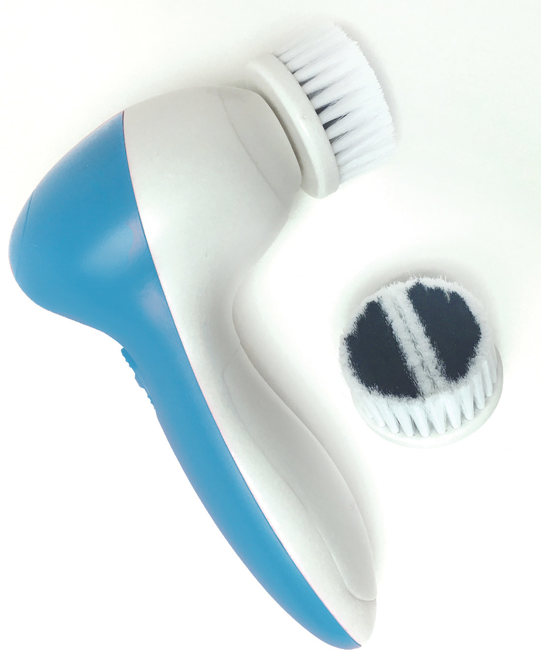 Blue and white facial cleaning brush with alternate head