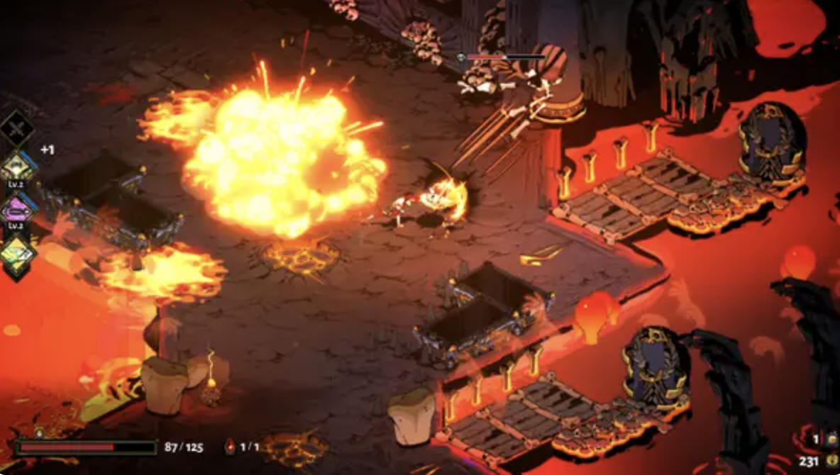 A large explosion lights up the screen in this arcade-style dungeon crawler 
