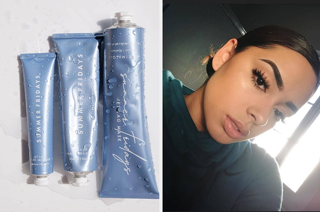 left image: summer fridays face masks, right image: person using coty airspun powder