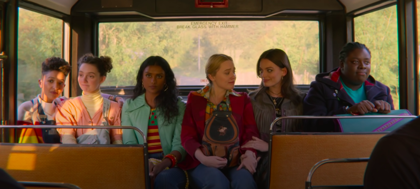 The women of Sex Education on the bus together