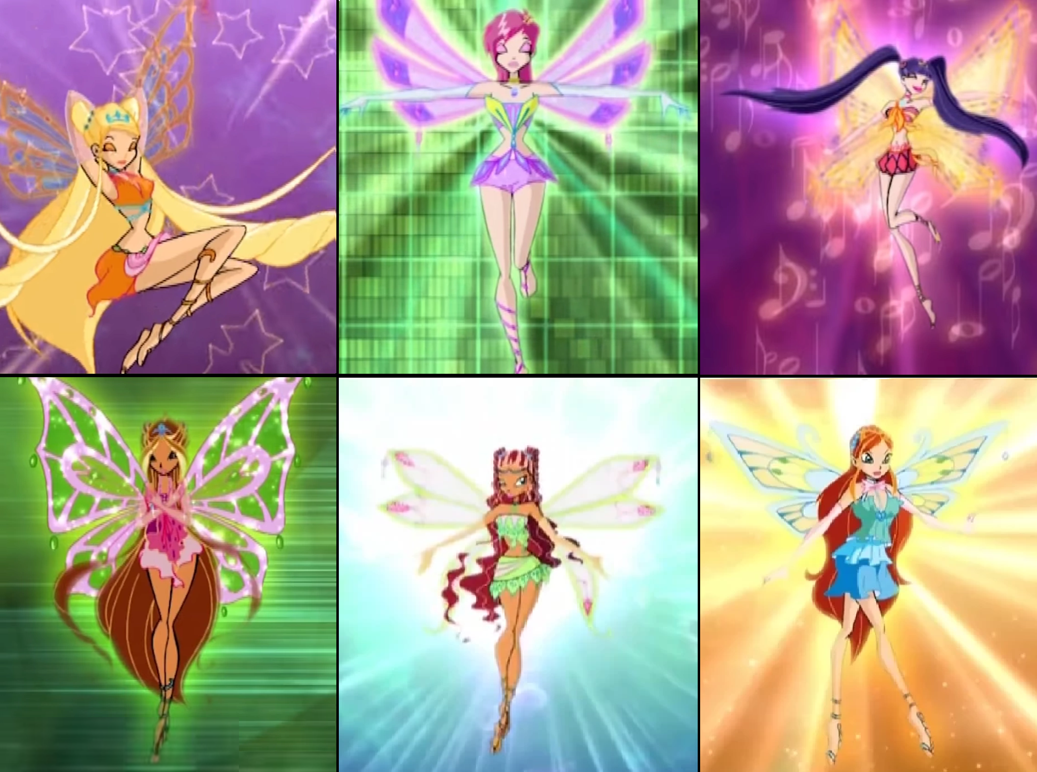 A collage of the Winx Club Enchantix forms